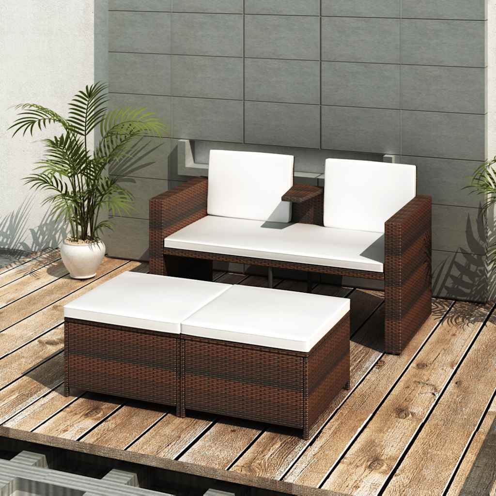 vidaXL 3-tlg. Garten-Lounge-Set mit Auflagen Poly Rattan Grau