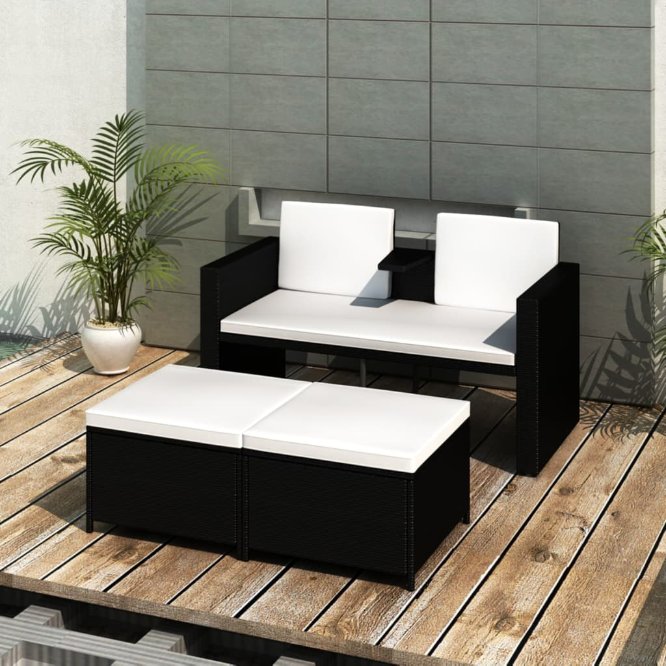 vidaXL 3-tlg. Garten-Lounge-Set mit Auflagen Poly Rattan Grau