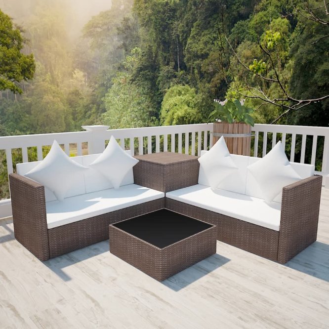 vidaXL 4-tlg. Garten-Lounge-Set mit Kissen Poly Rattan Grau