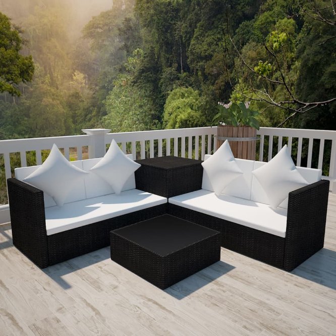 vidaXL 4-tlg. Garten-Lounge-Set mit Kissen Poly Rattan Grau