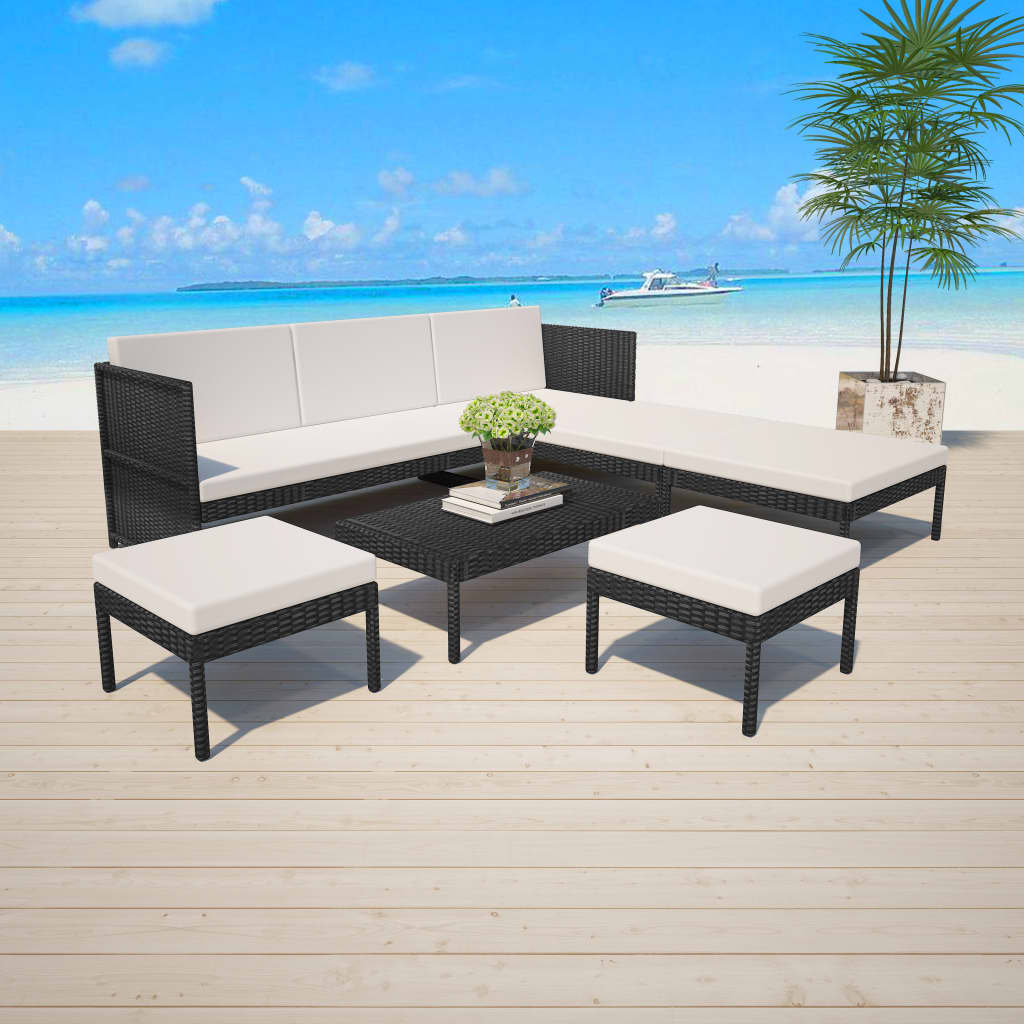 vidaXL 6-tlg. Garten-Lounge-Set mit Kissen Poly Rattan Grau