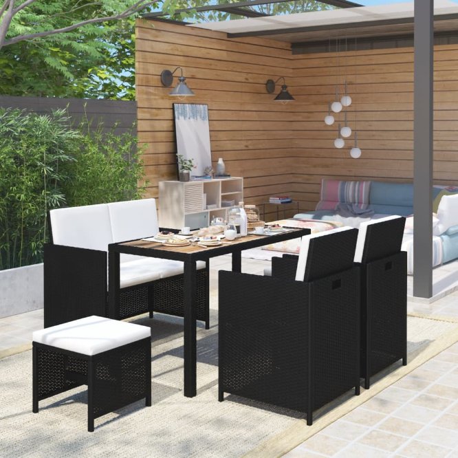 vidaXL 6-tlg. Garten-Essgruppe Poly Rattan Akazie Massivholz Grau