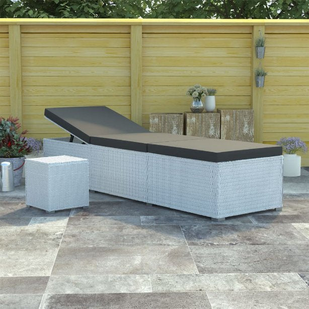 vidaXL Sonnenliege mit Auflage und Teetisch Poly Rattan Rot