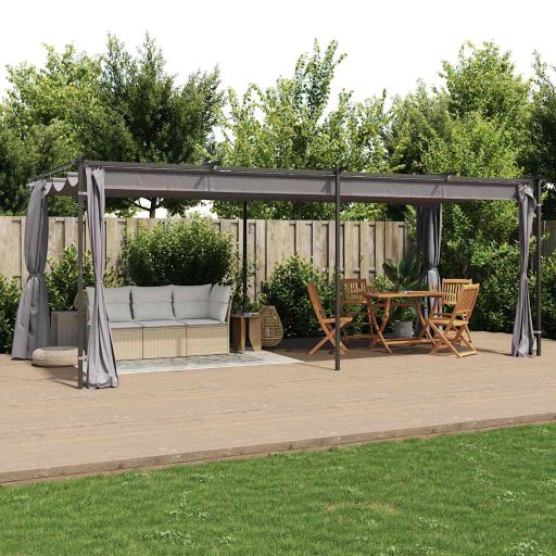 vidaXL Pavillon mit Vorhängen 3x3 m Taupe Stahl
