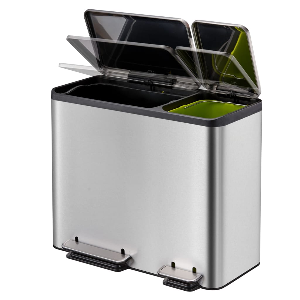 Pedal waste bin EcoCasa 30 L+15 L matt silver