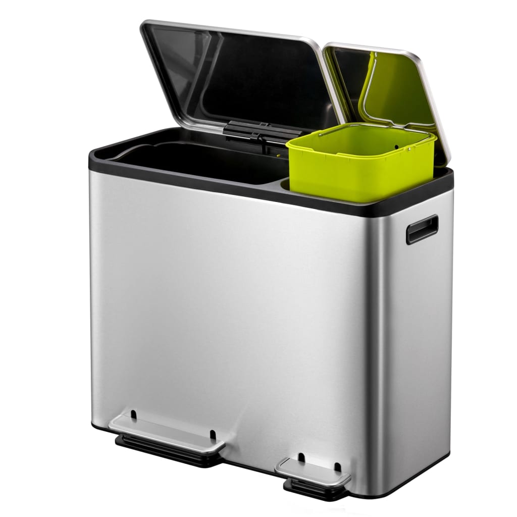 Pedal waste bin EcoCasa 30 L+15 L matt silver