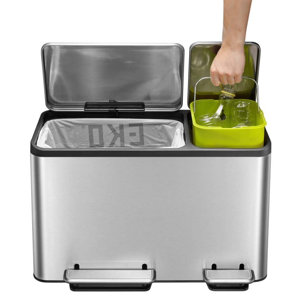 Pedal waste bin EcoCasa 30 L+15 L matt silver