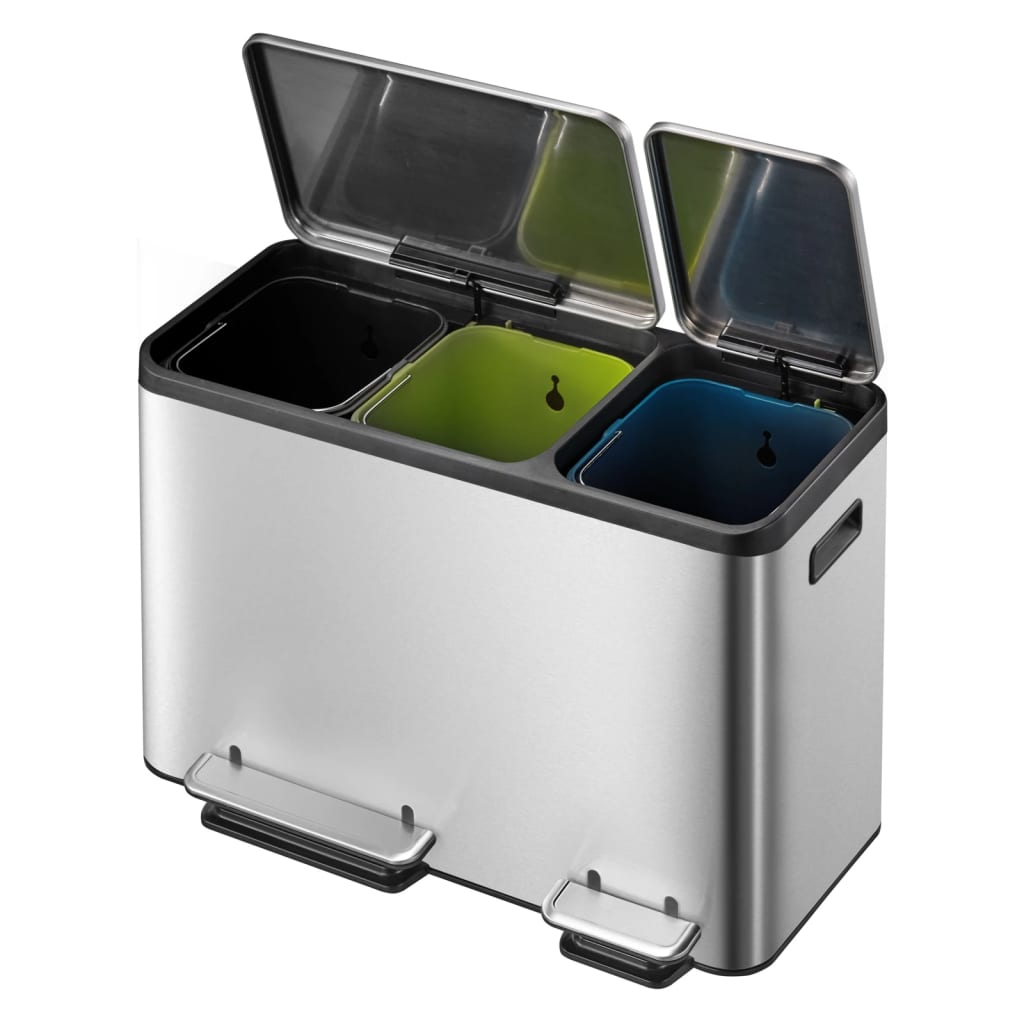 Pedal waste bin EcoCasa 3x15 L matt silver