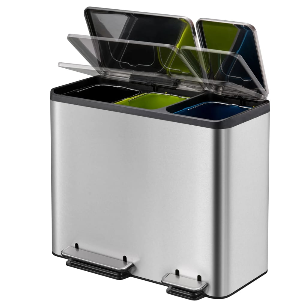 Pedal waste bin EcoCasa 3x15 L matt silver