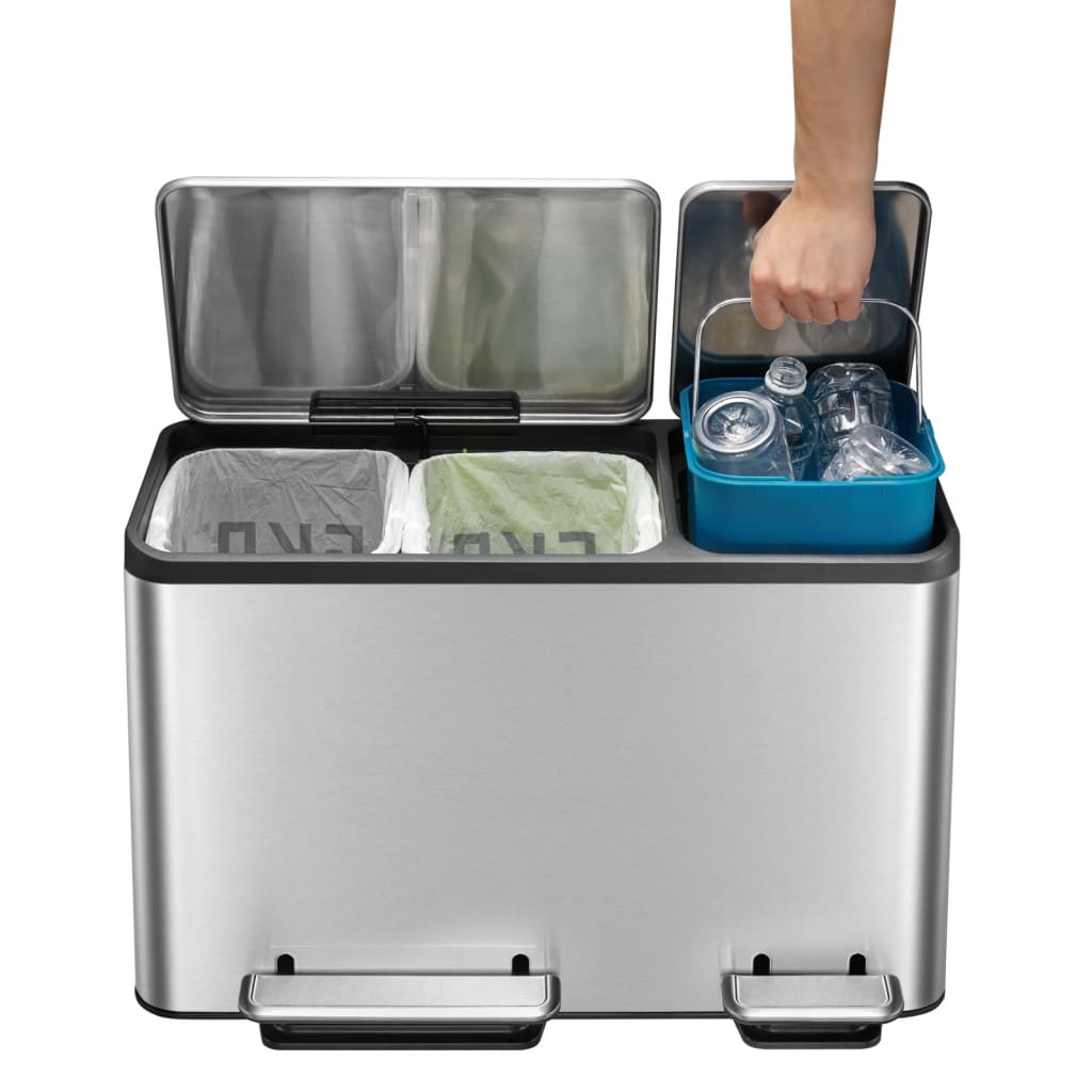 Pedal waste bin EcoCasa 3x15 L matt silver