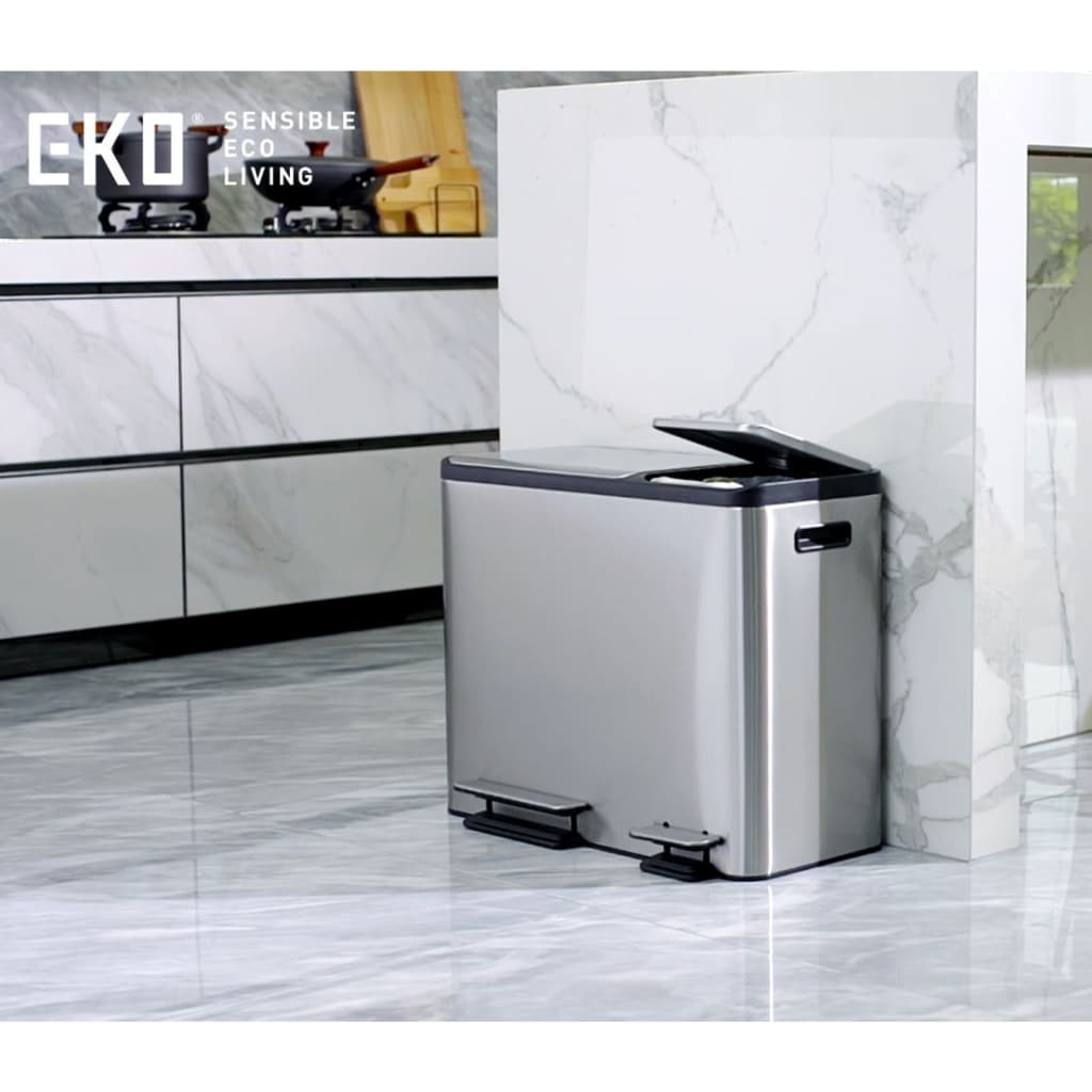 Pedal waste bin EcoCasa 3x15 L matt silver