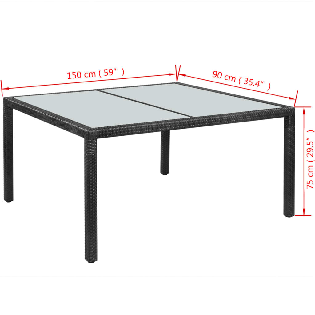 Gartentisch Schwarz 150x90x75 cm Poly Rattan