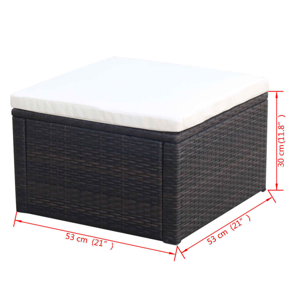 Hocker mit Kissen Poly Rattan 53×53×30 cm Braun