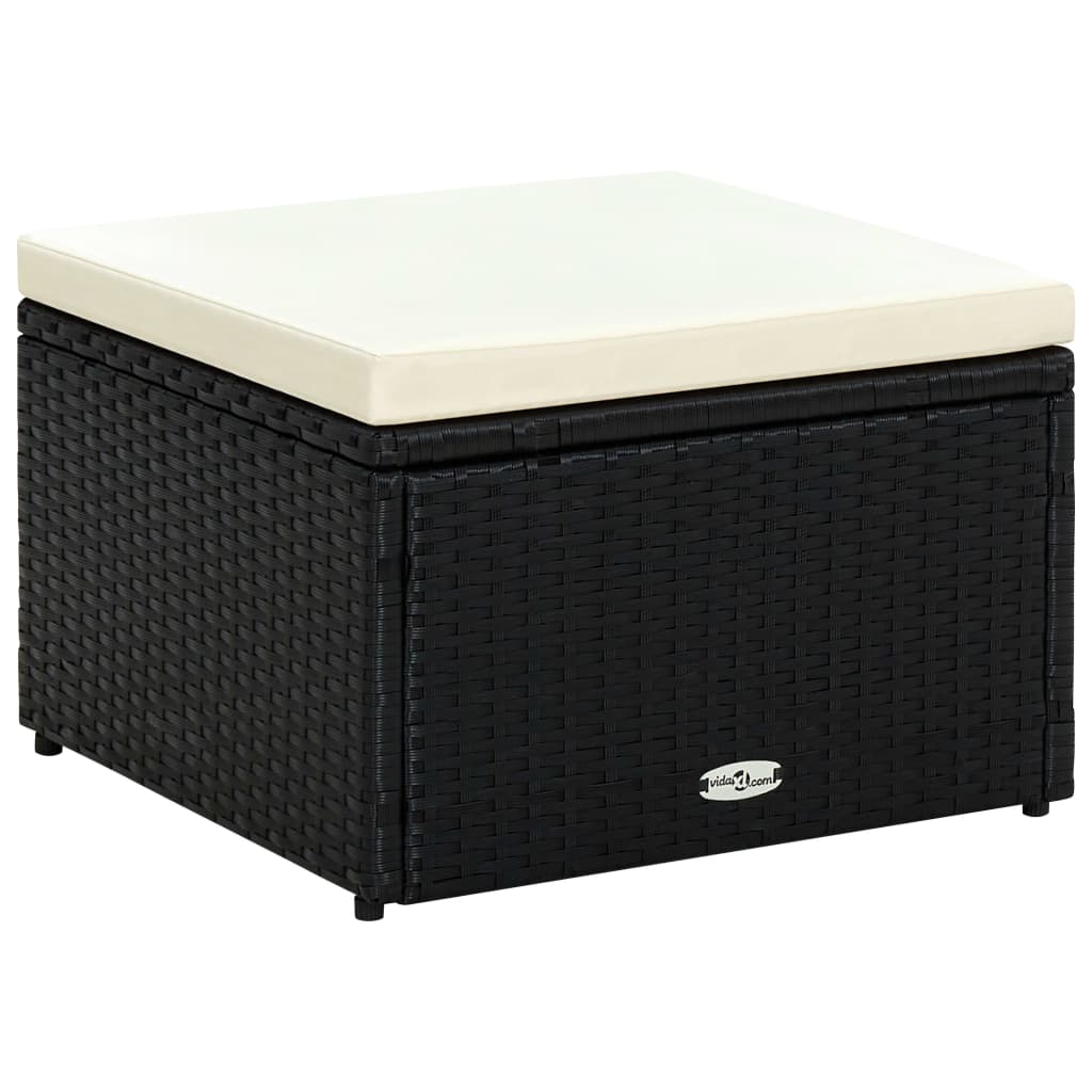 Hocker mit Kissen Poly Rattan 53×53×30 cm Schwarz