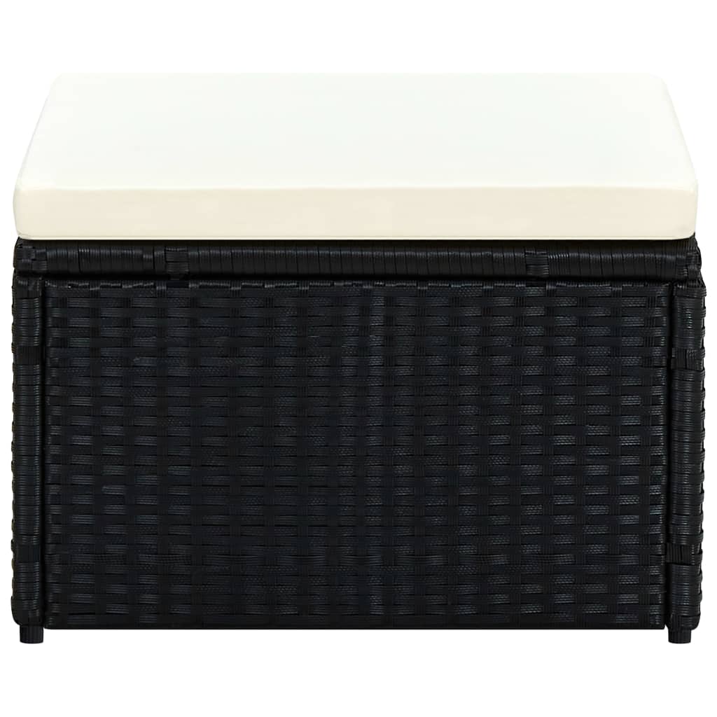 Hocker mit Kissen Poly Rattan 53×53×30 cm Schwarz