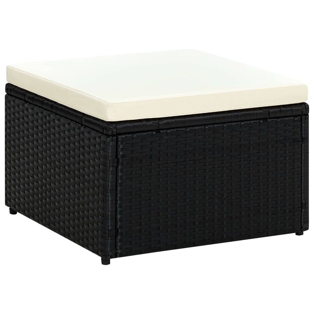 Stool with Cushion Poly Rattan 53×53×30 cm Black