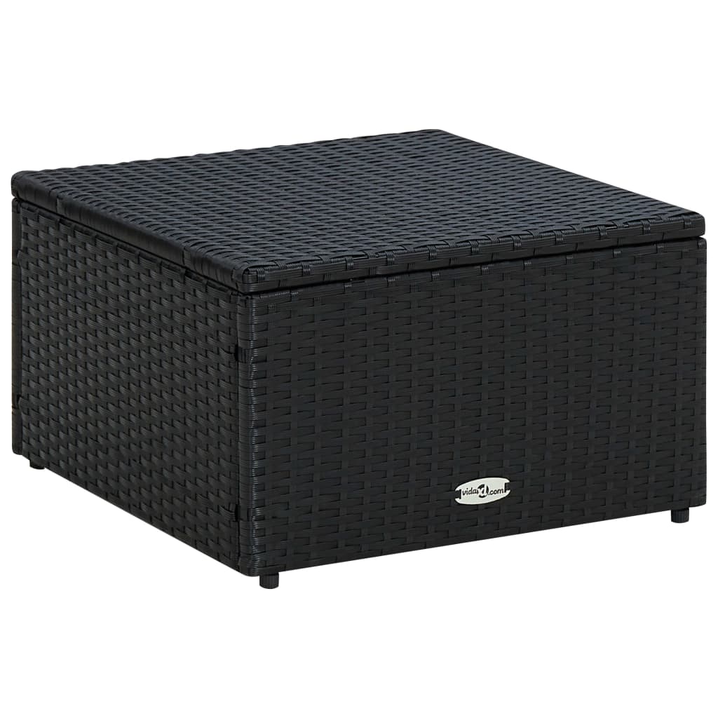 Hocker mit Kissen Poly Rattan 53×53×30 cm Schwarz