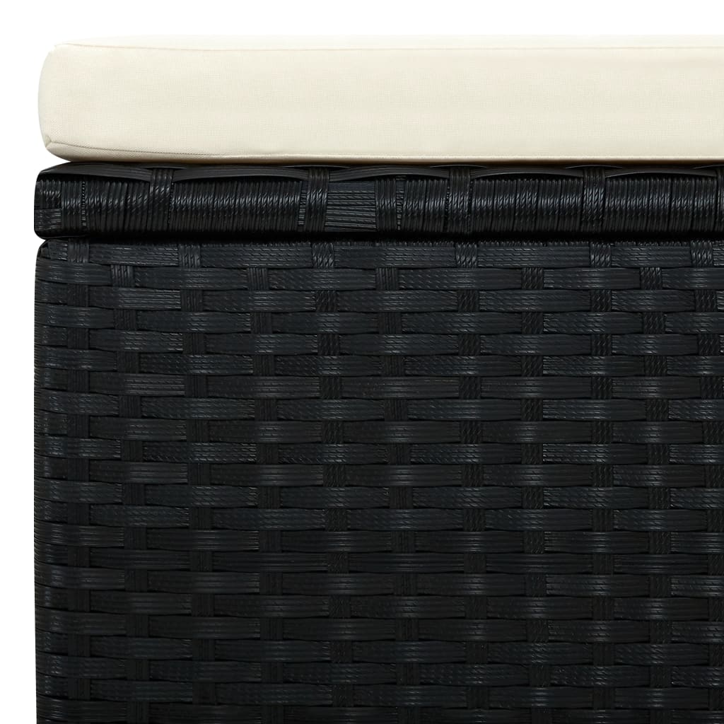 Hocker mit Kissen Poly Rattan 53×53×30 cm Schwarz