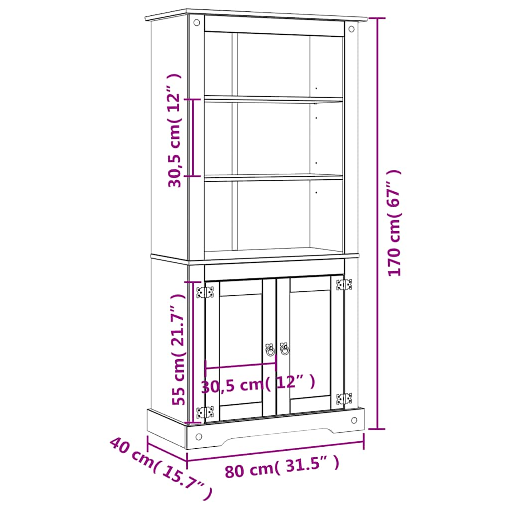 Buffetschrank Mexiko-Stil Kiefernholz 80x40x170 cm