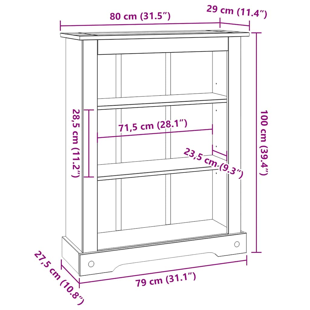 Bücherschrank 3 Fächer Mexiko-Stil Kiefernholz 80x29x100 cm