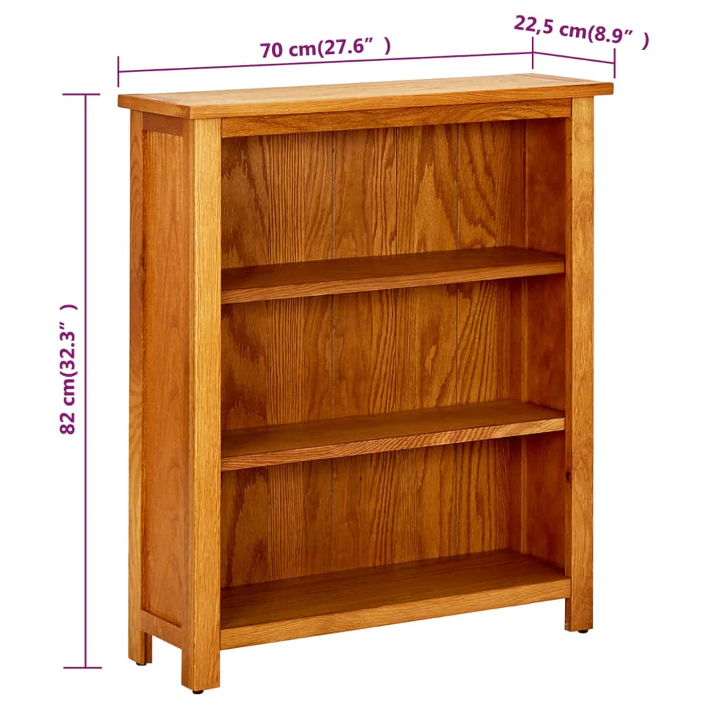 Bücherregal 3 Fächer 70x22,5x82 cm Massivholz Eiche