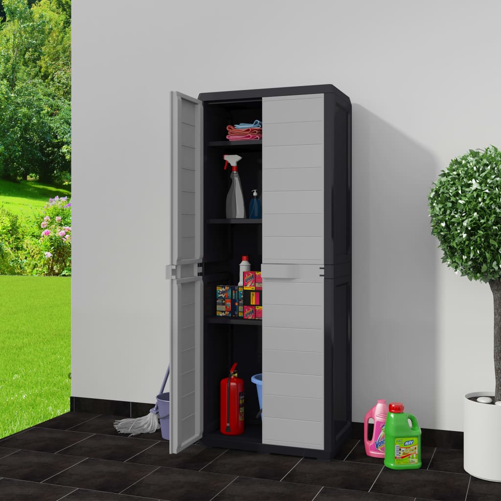 Gartenschrank mit 3 Böden Schwarz und Grau