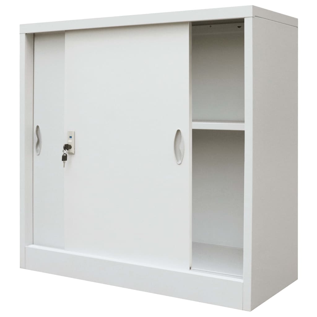 Büroschrank mit Schiebetüren Metall 90 x 40 x 90 cm Grau