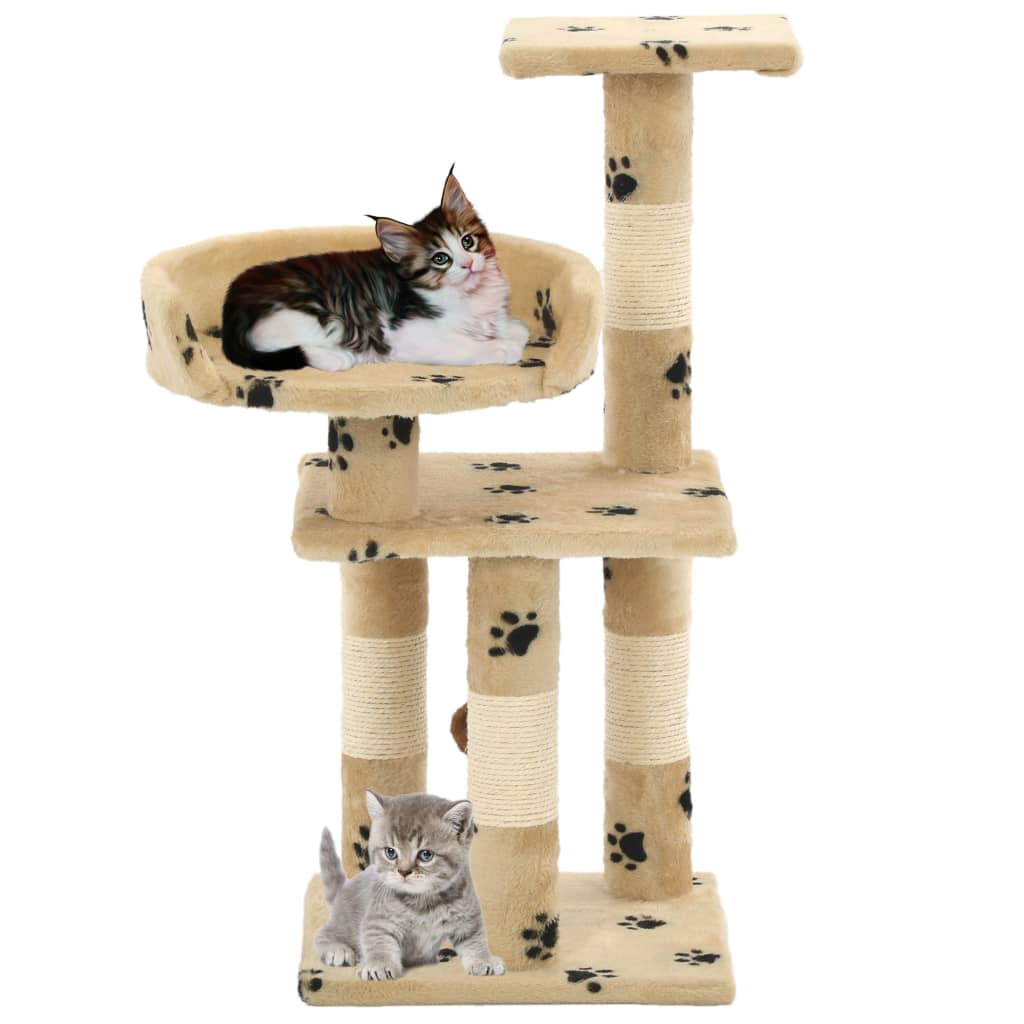 Katzen-Kratzbaum mit Sisal-Säulen 65 cm Pfoten-Aufdruck Beige