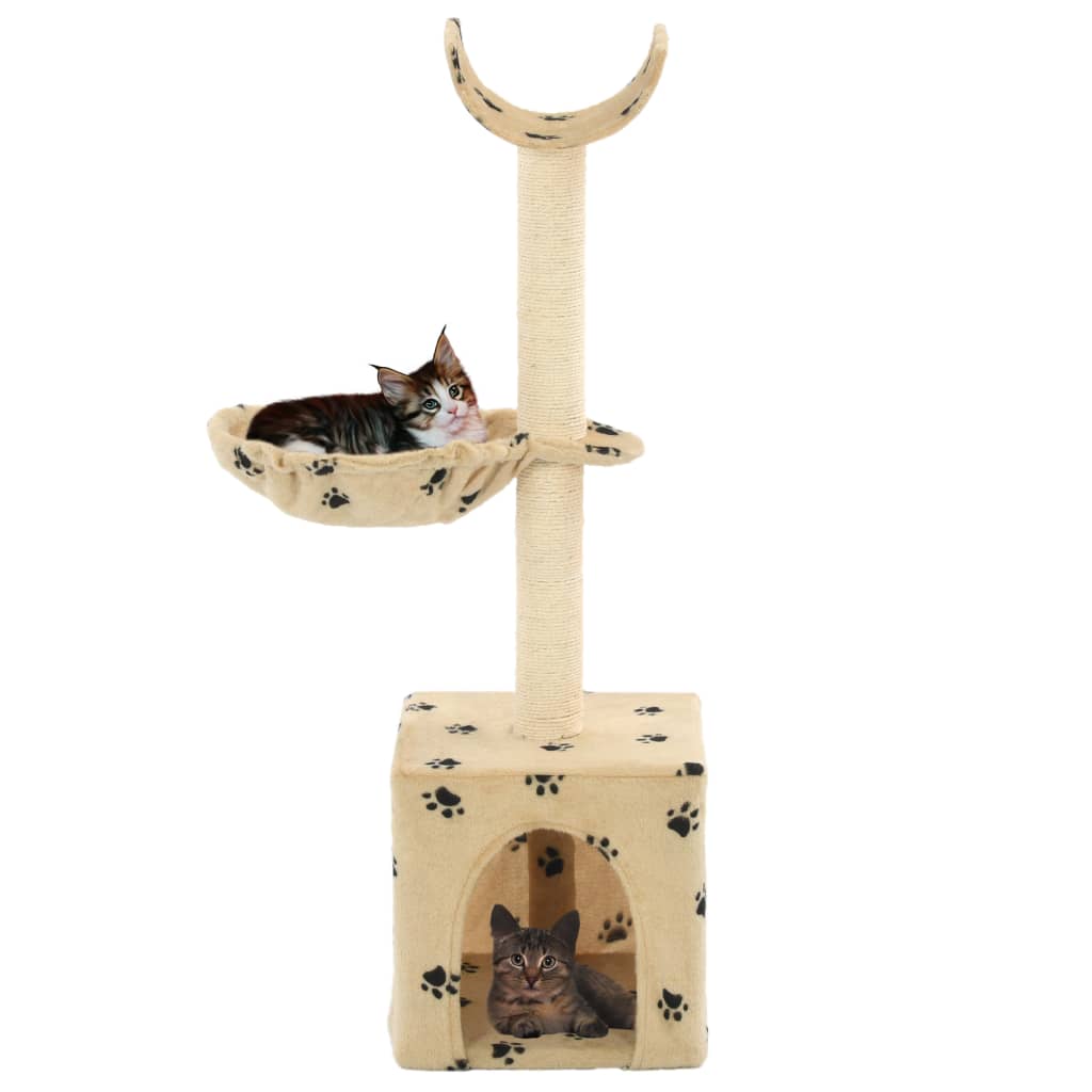 Katzen-Kratzbaum mit Sisal-Säulen 105 cm Beige Pfoten-Aufdruck