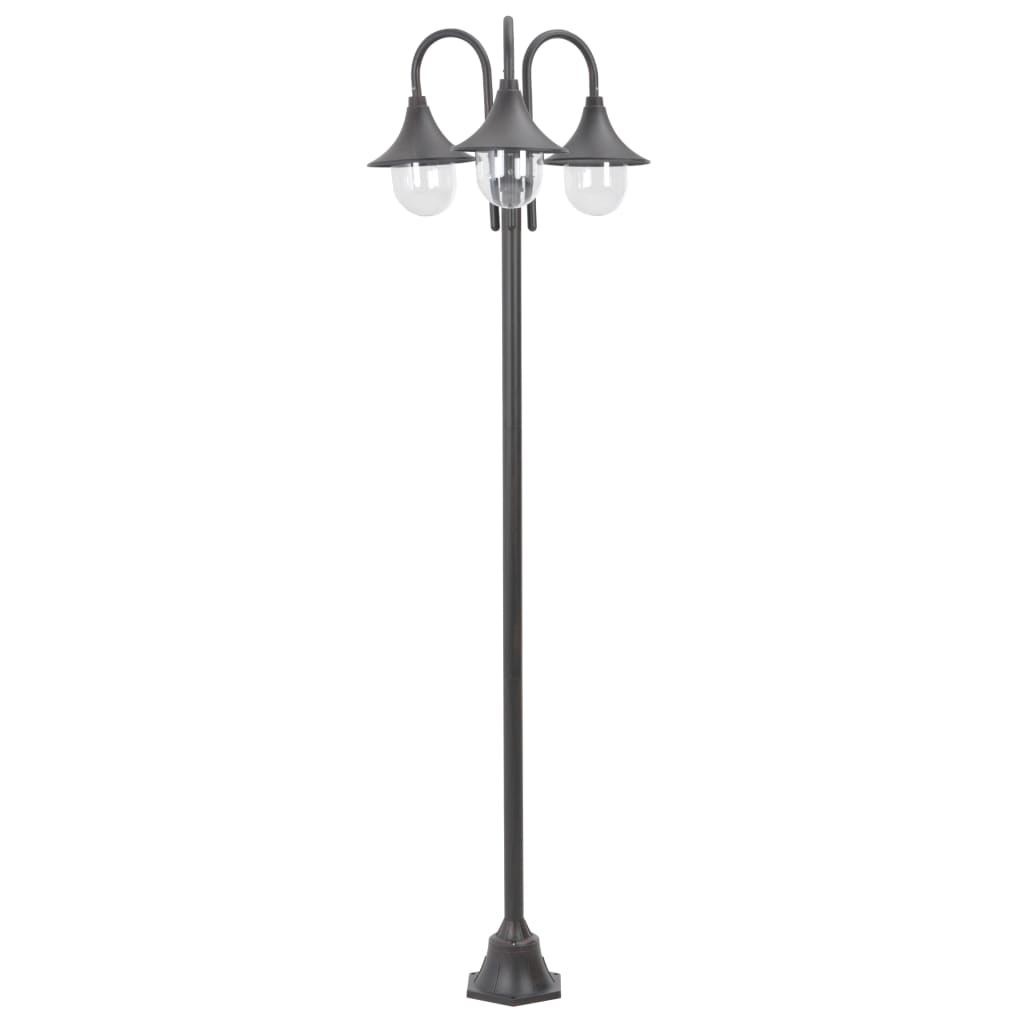 Garden Bollard Light E27 220 cm Aluminium 3-Lantern Bronze