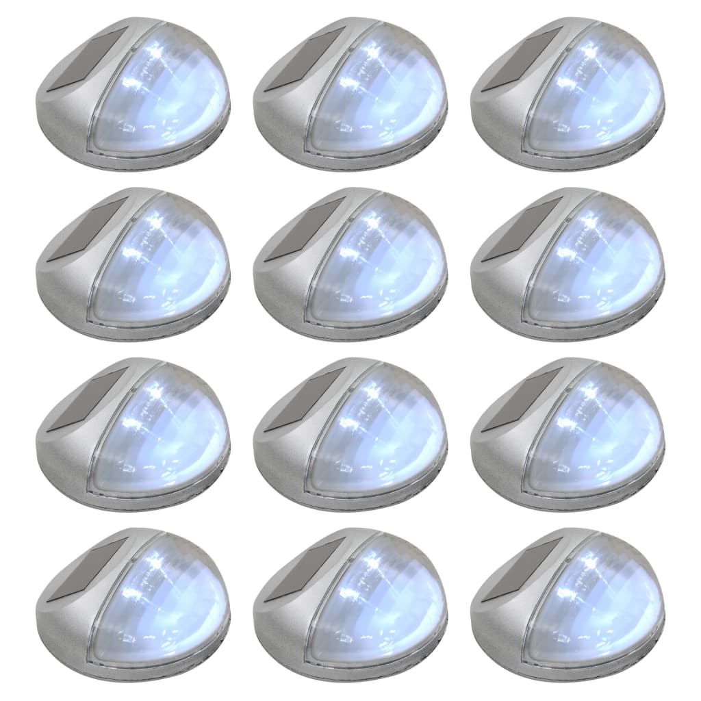 Outdoor Solar Wall Lights LED 12 Pcs. Round Silver