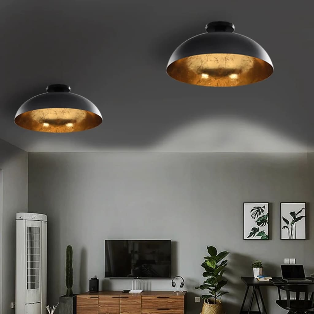 Ceiling Lights 2 pcs. Black and Gold Hemispherical E27