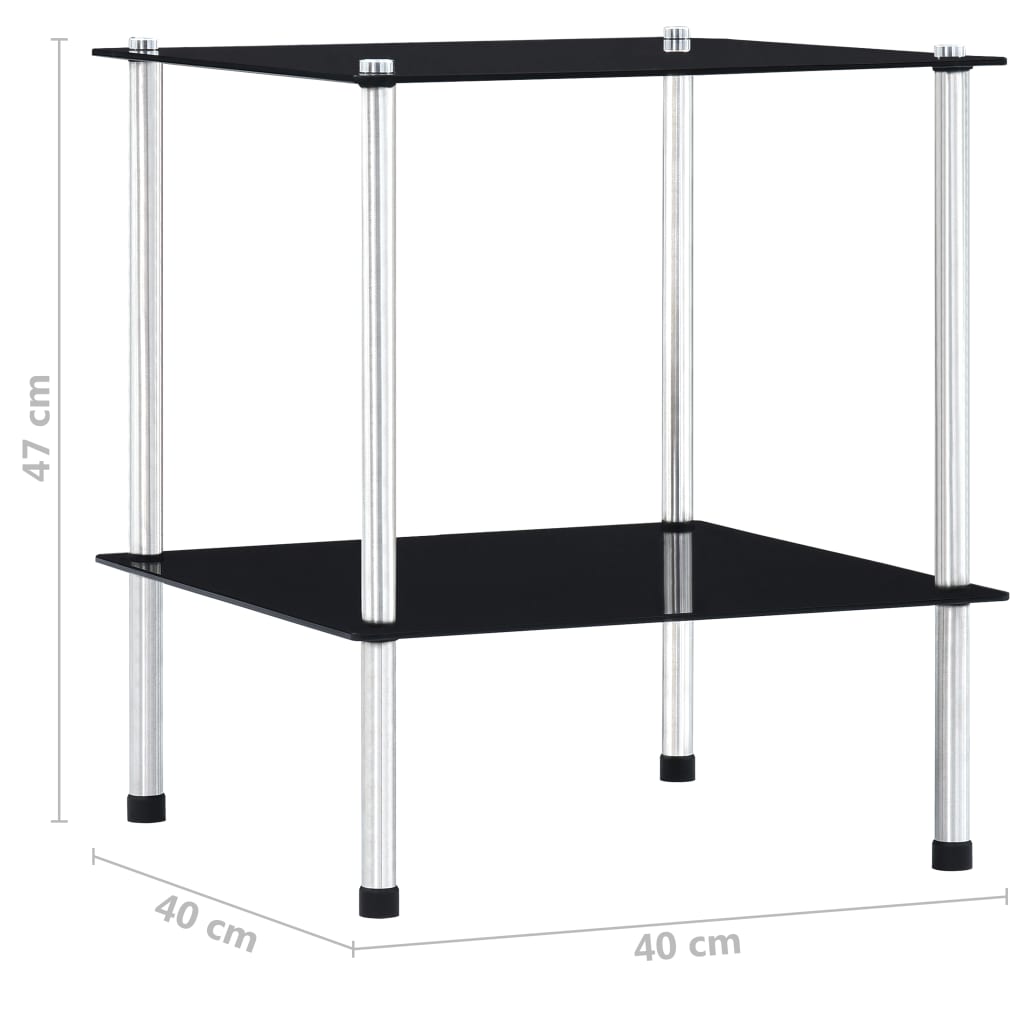 Regal mit 2 Ablagen Schwarz 40x40x47 cm Hartglas