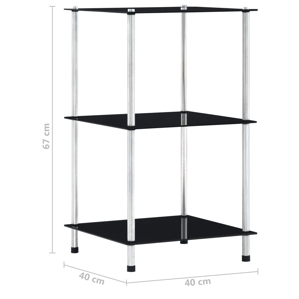 Regal mit 3 Ablagen Schwarz 40x40x67 cm Hartglas