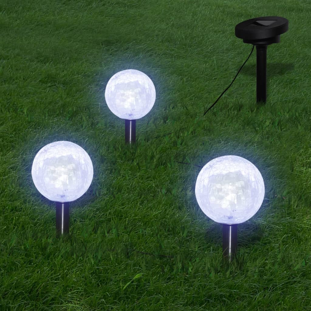 Solar Ball 3 LED Garden Lights with Ground Spikes &amp; Solar Module