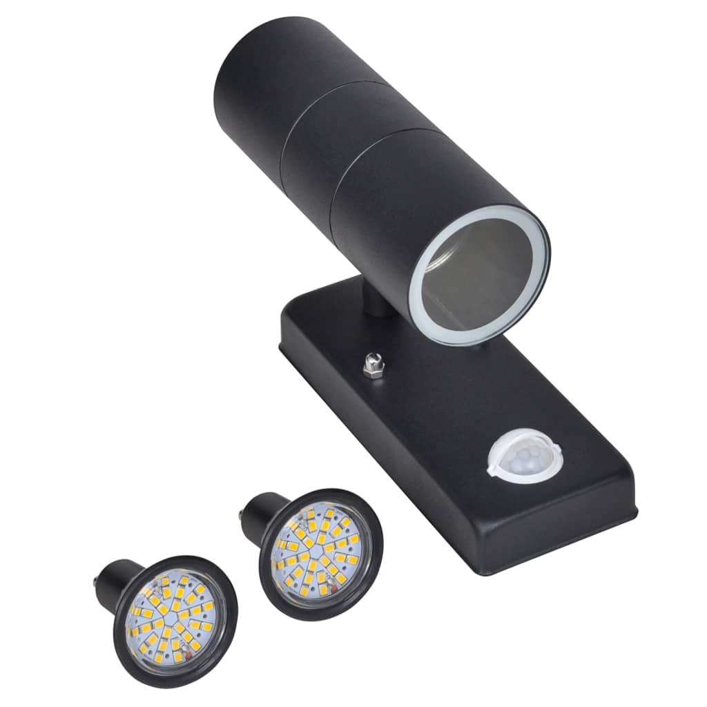 LED wall light stainless steel cylinder shape black with sensor