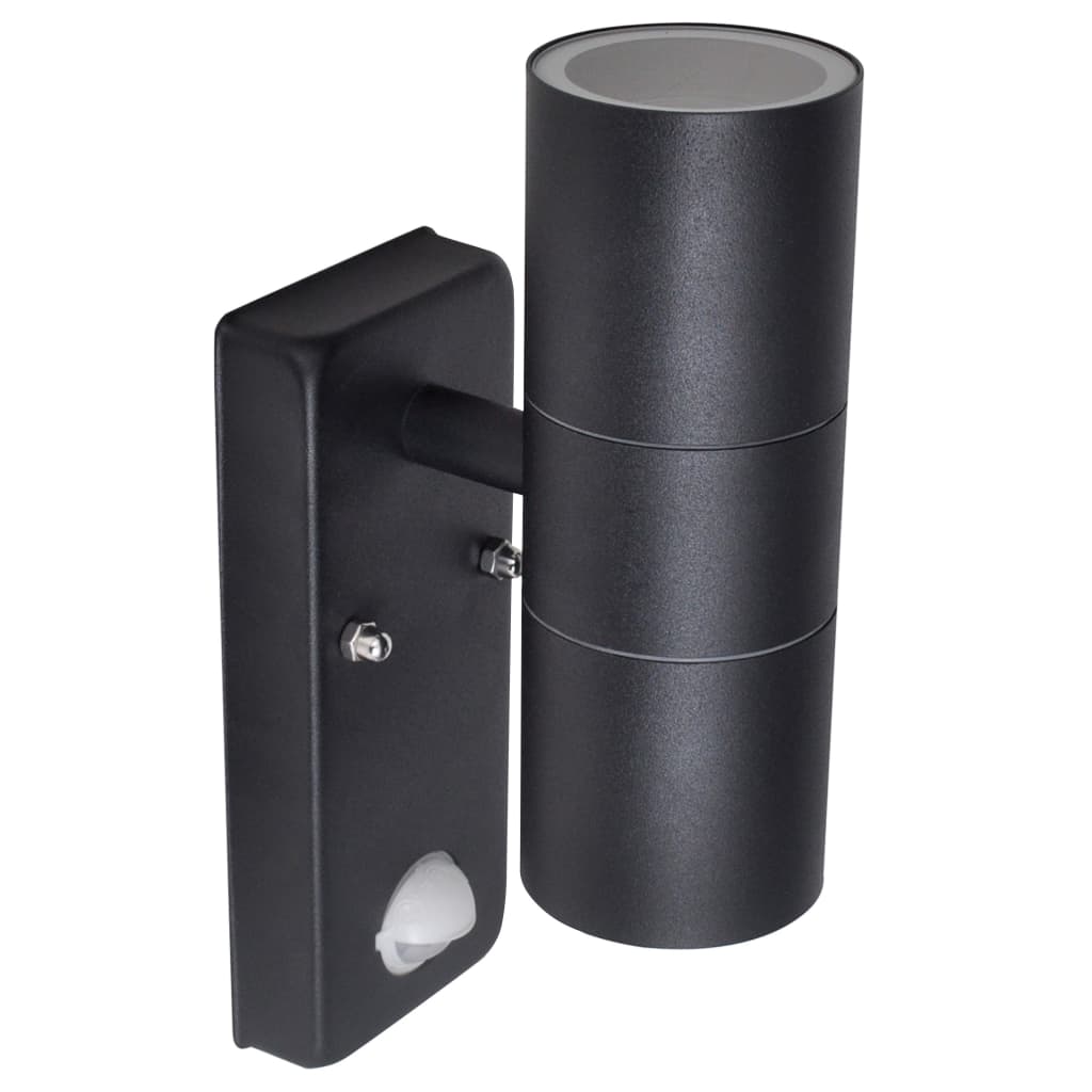 LED wall light stainless steel cylinder shape black with sensor