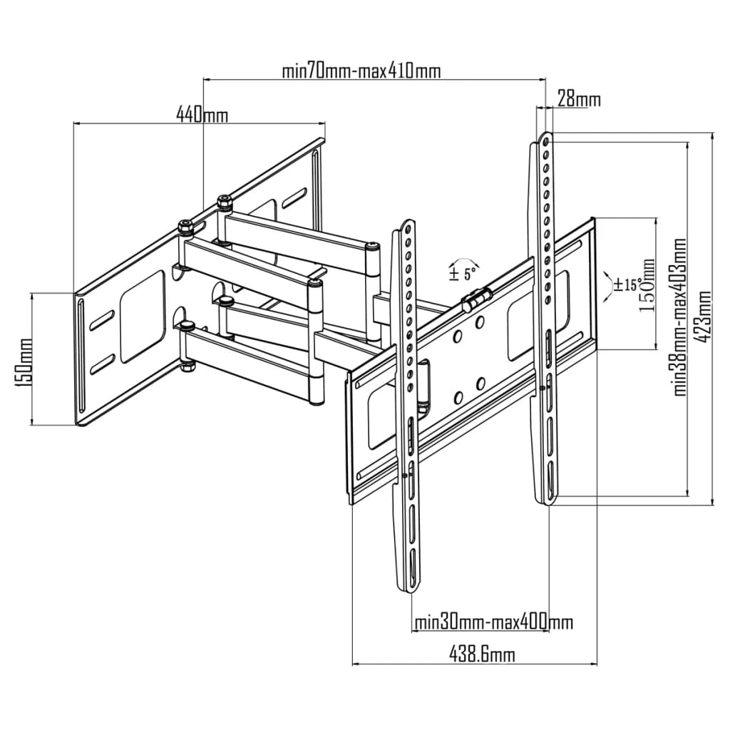 Zweiarmige TV Wandhalterung schwenkbar kippbar 3D 400 x 400 mm 32" - 55"