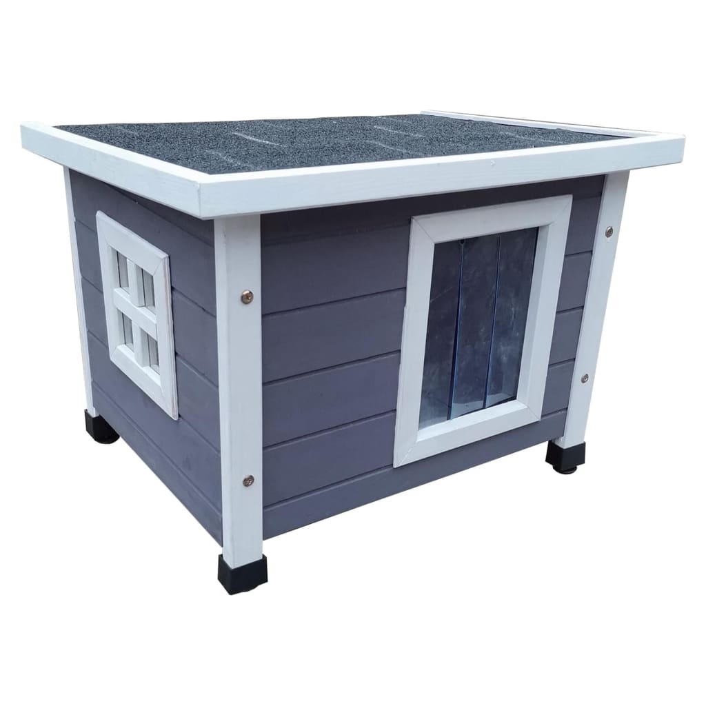 Outdoor Katzenhaus XL 68,5x54x51,5 cm Holz Grau und Weiß