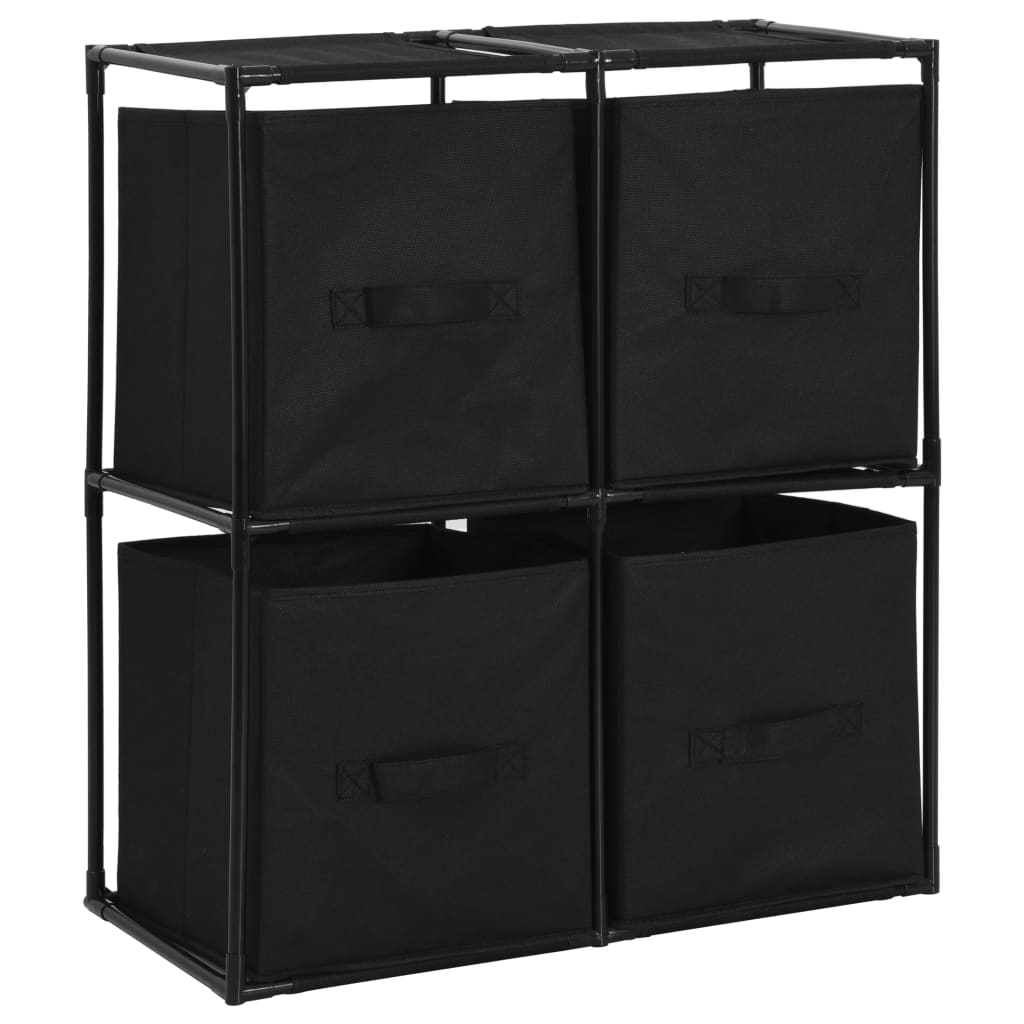 Lagerschrank mit 4 Stoffkörben Schwarz 63×30×71 cm Stahl