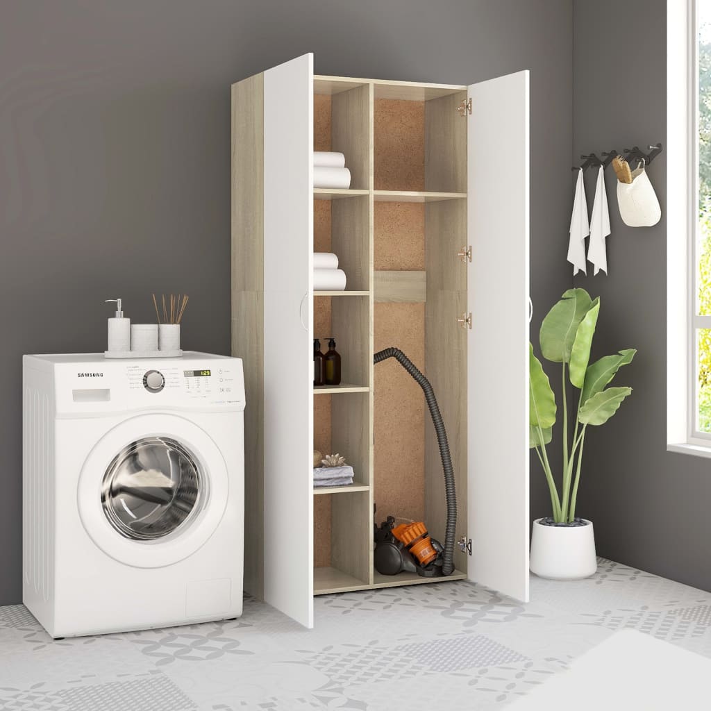 Storage Cabinet White Sonoma Oak 80x35.5x180 cm Wood Material