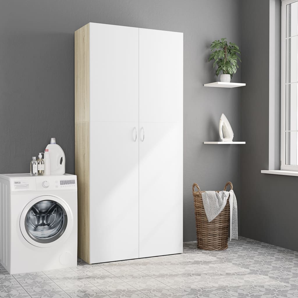 Storage Cabinet White Sonoma Oak 80x35.5x180 cm Wood Material