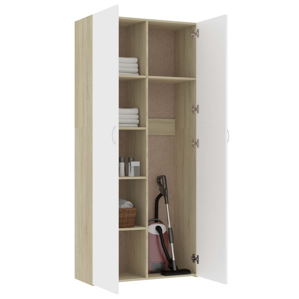 Storage Cabinet White Sonoma Oak 80x35.5x180 cm Wood Material