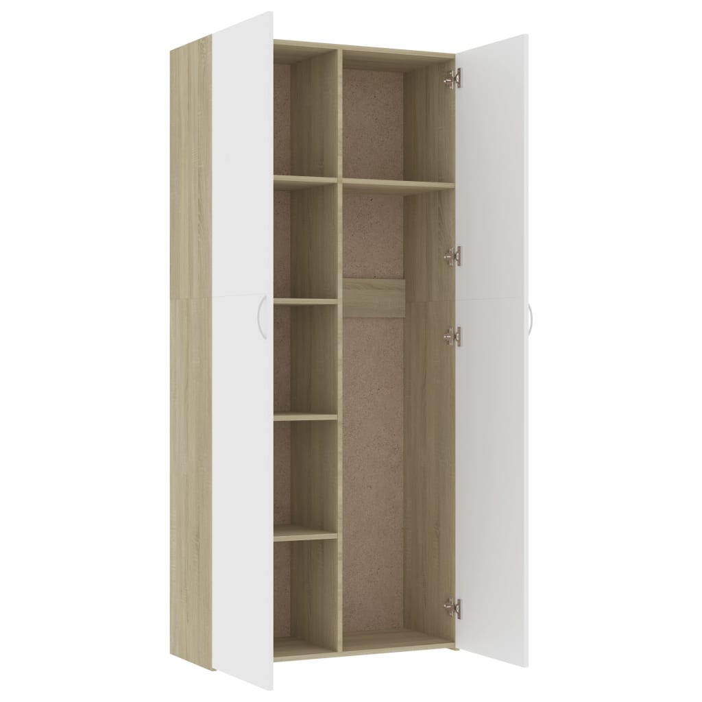 Storage Cabinet White Sonoma Oak 80x35.5x180 cm Wood Material