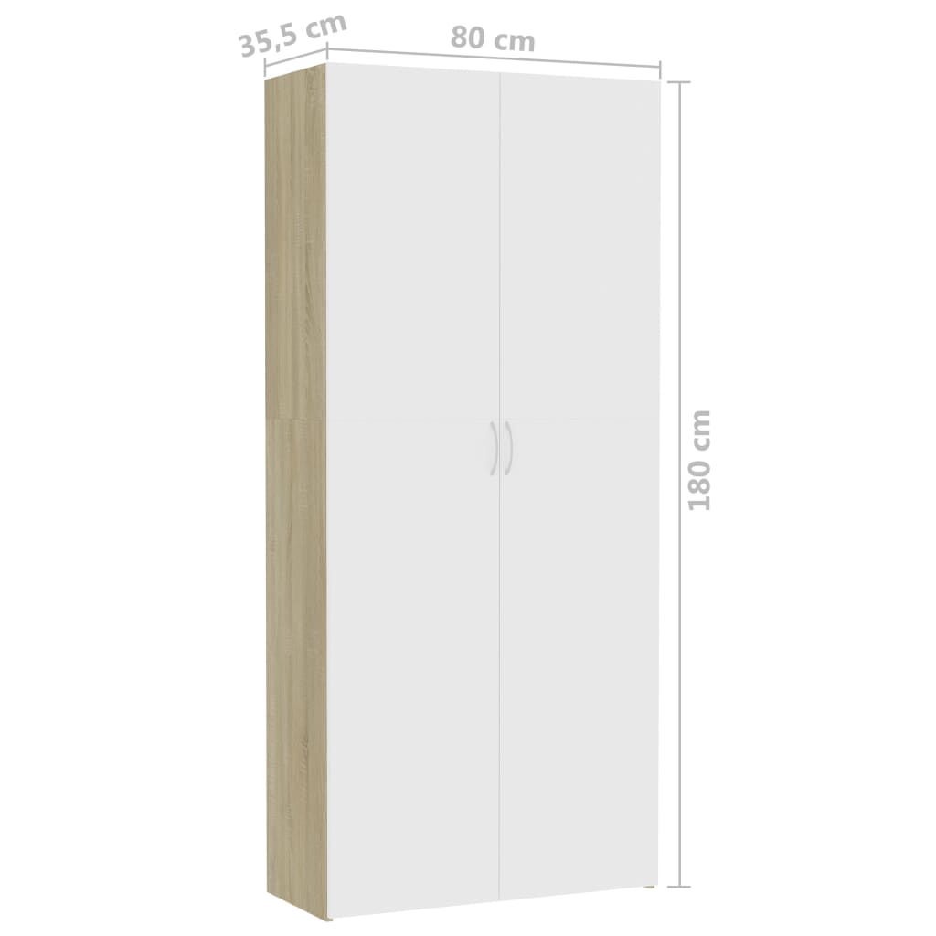 Storage Cabinet White Sonoma Oak 80x35.5x180 cm Wood Material