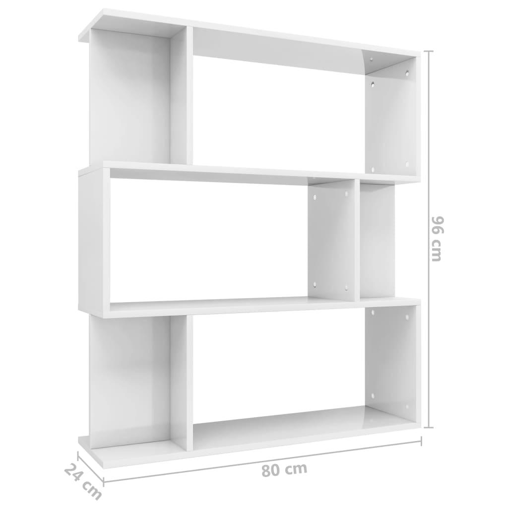 Bookshelf/Room Divider High Gloss White 80x24x96 cm