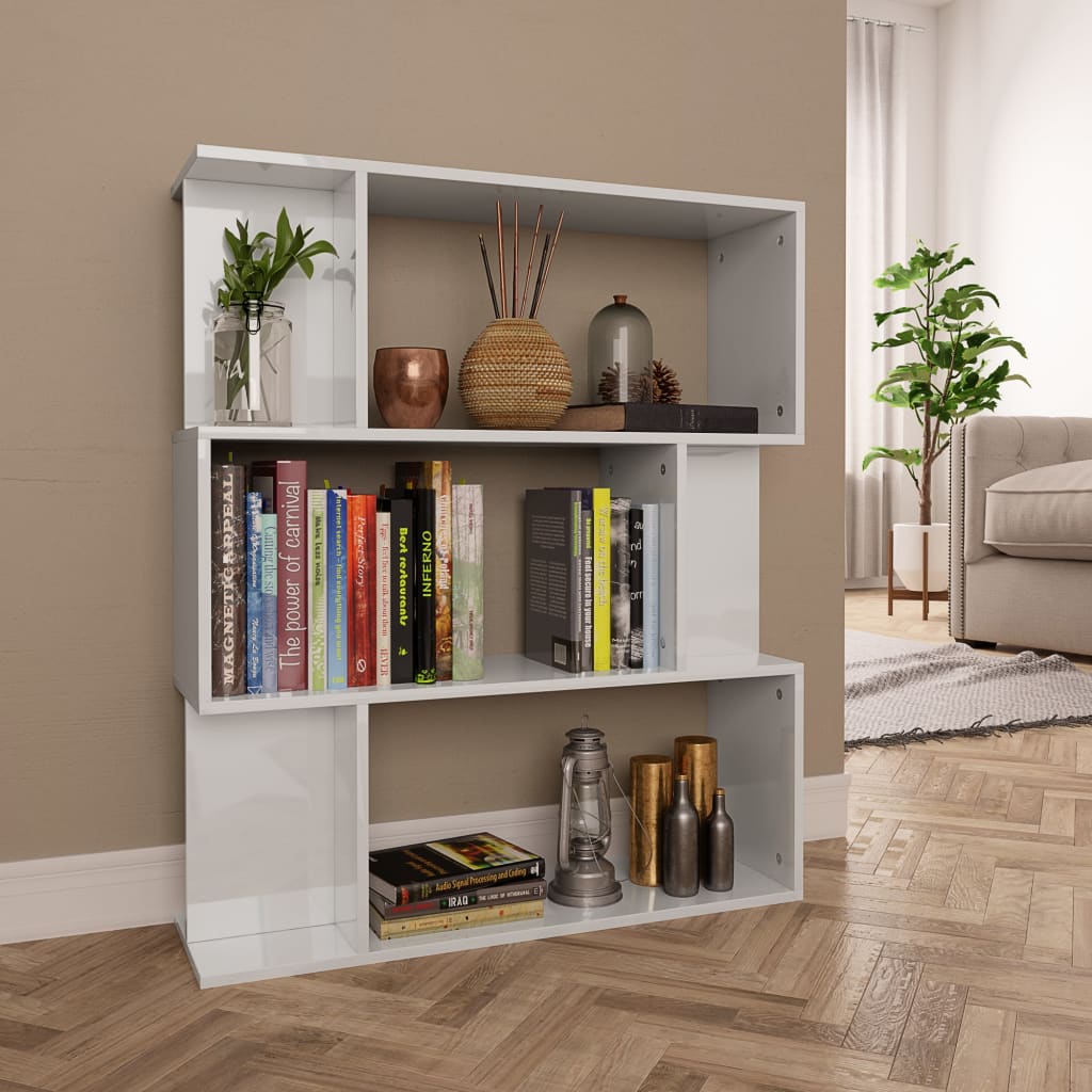 Bookshelf/Room Divider High Gloss White 80x24x96 cm