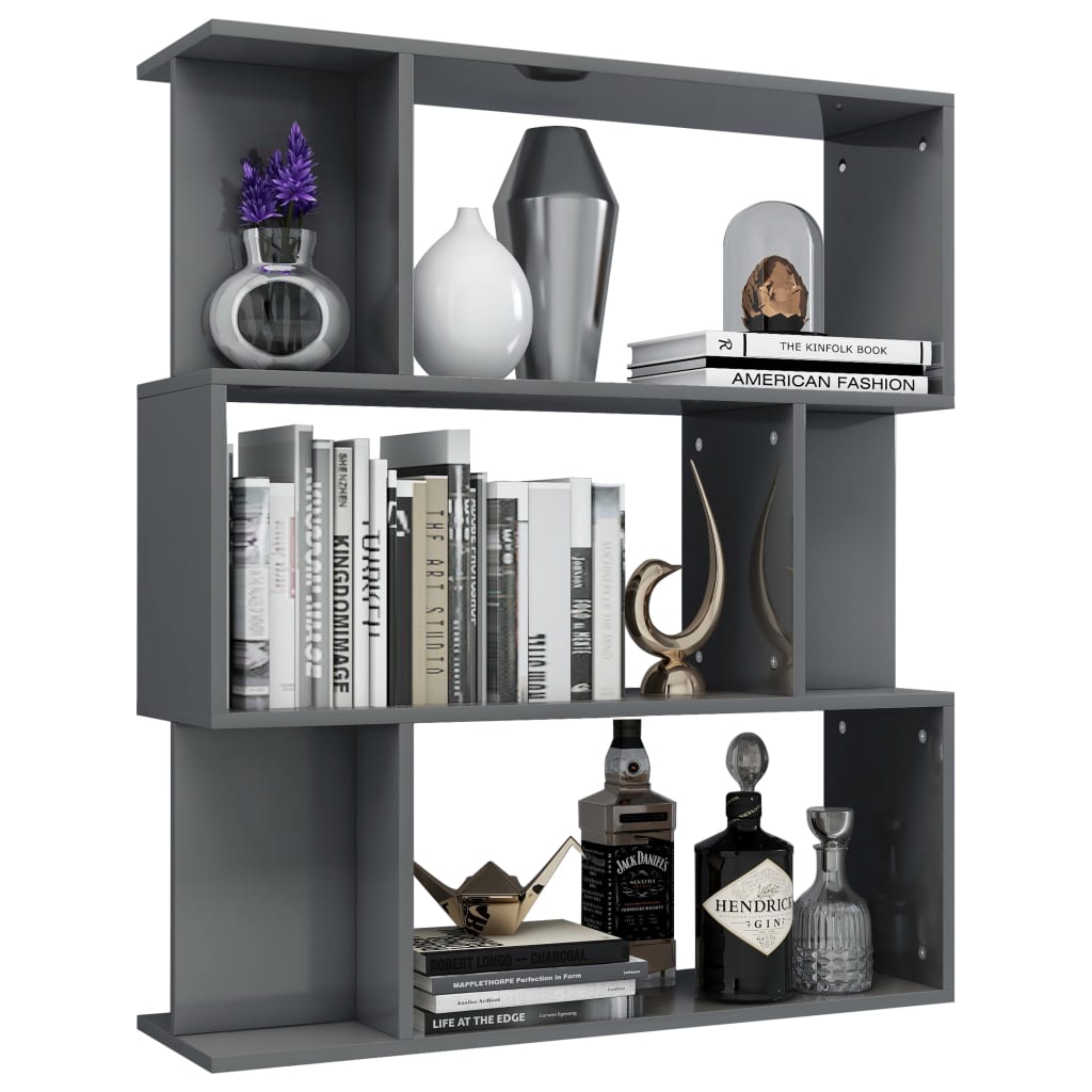 Bookshelf/Room Divider High Gloss Grey 80x24x96 cm Wood Material