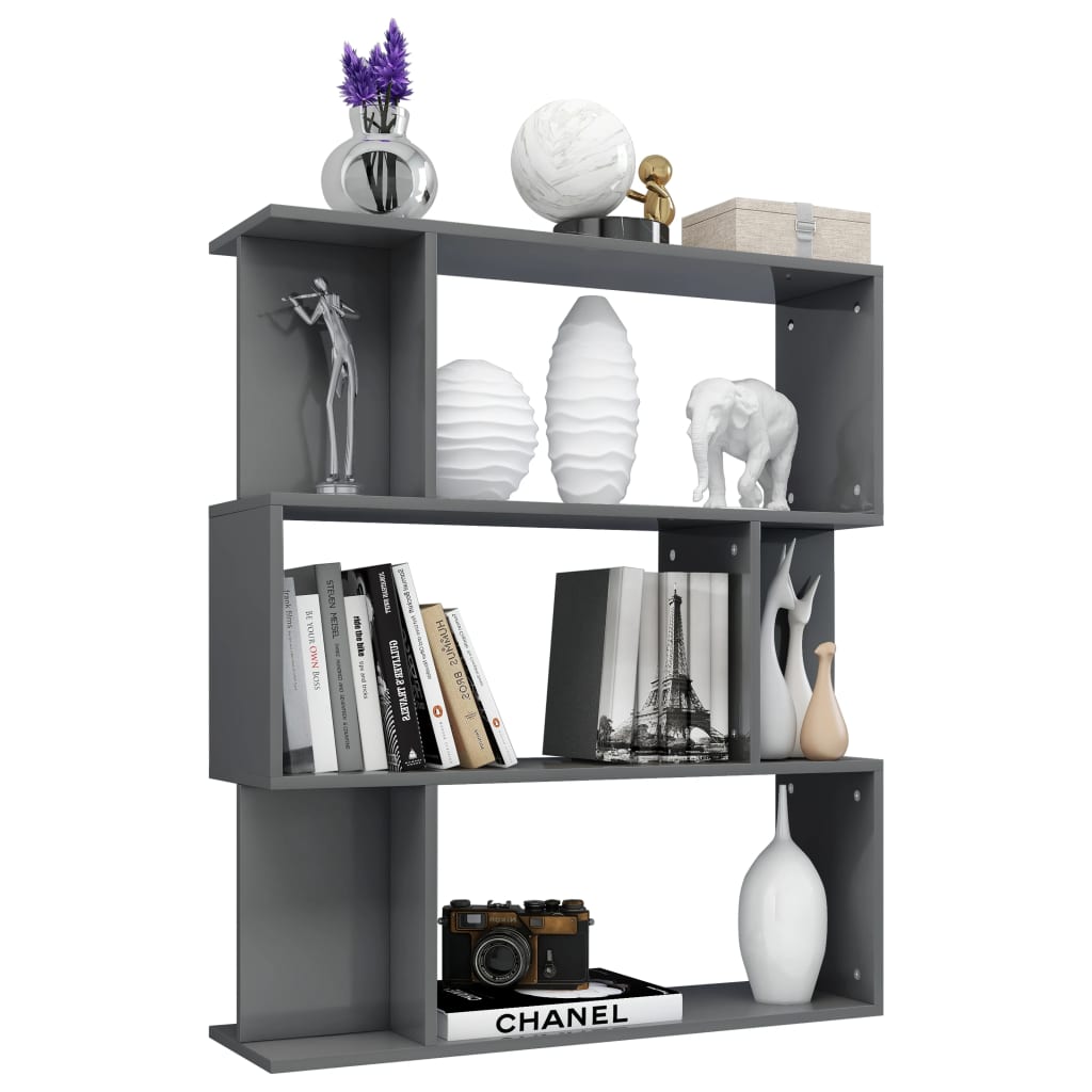 Bookshelf/Room Divider High Gloss Grey 80x24x96 cm Wood Material