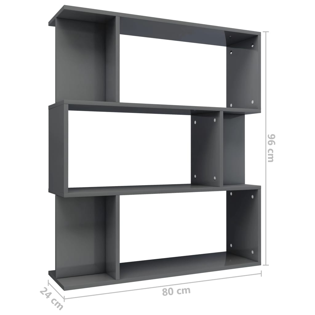 Bookshelf/Room Divider High Gloss Grey 80x24x96 cm Wood Material